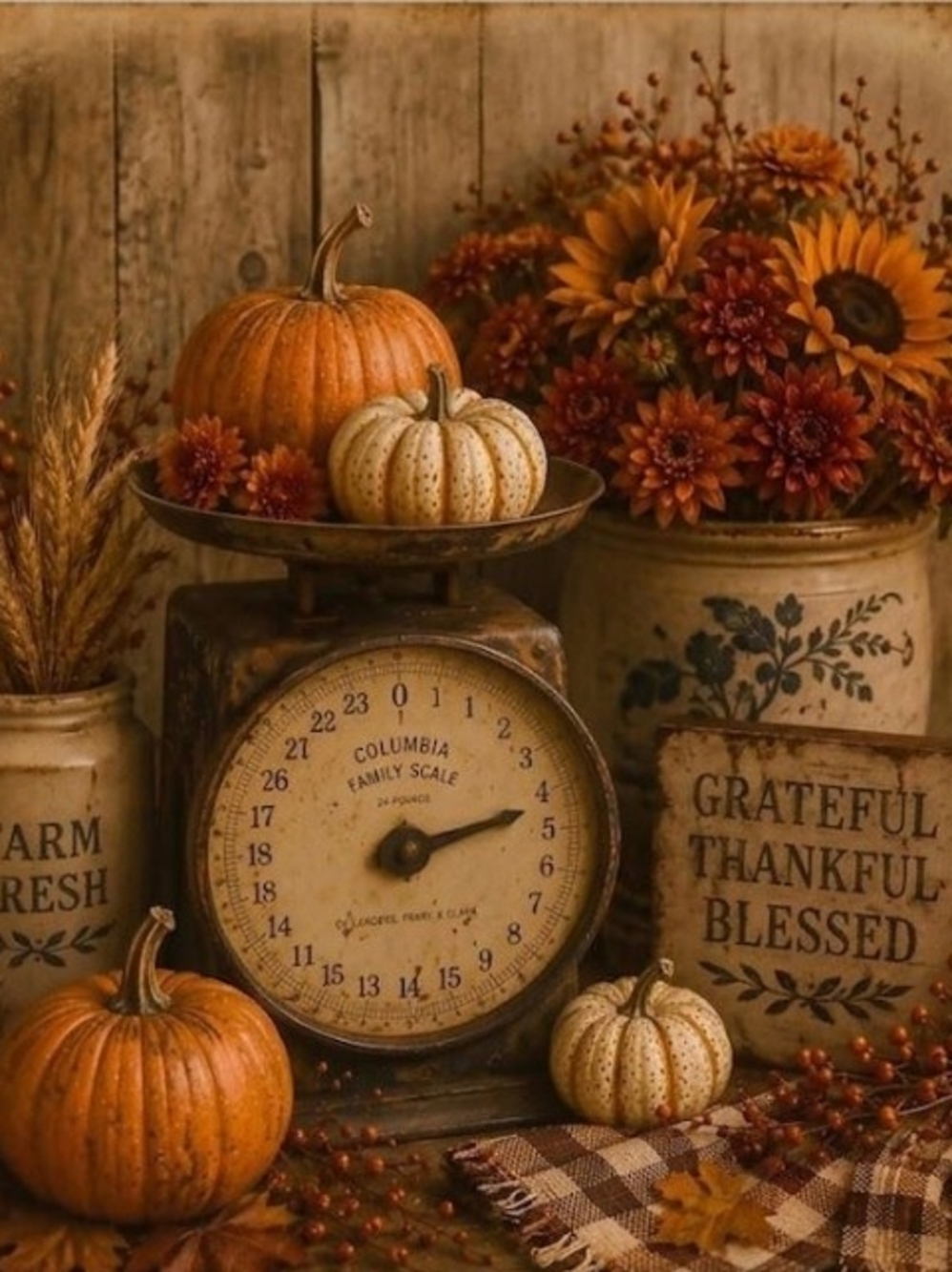 Pumpkins On Scale Fall Arrangement 8x10 Print